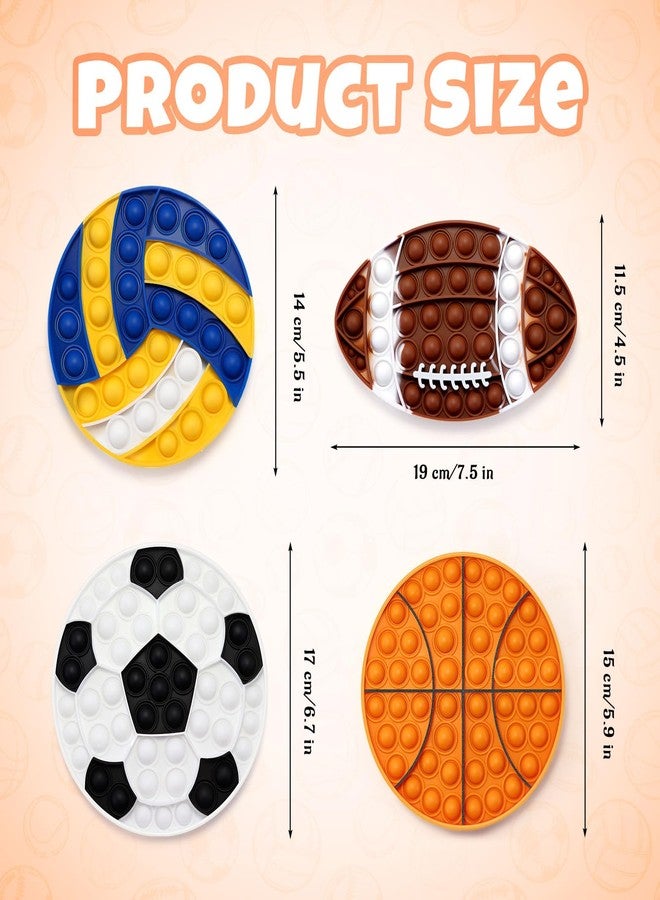 DEARIDAP 4 PCS Sports Fidget Toys, Sports Push Bubble Fidget Toys, Stress Anxiety Relief Relax Toy , Silicone Squeeze Toy Set for Kids Adults School Party Favors (Basketball, Volleyball, Football, Soccer) - Image 2